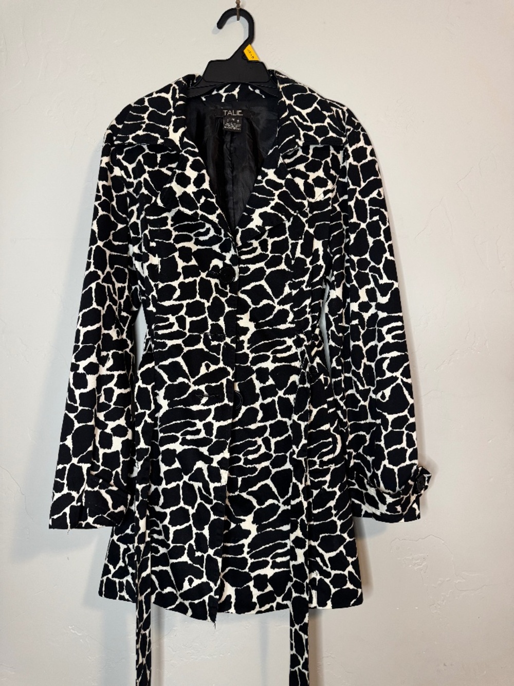 Talie Giraffe Print Trench Coat, Size M